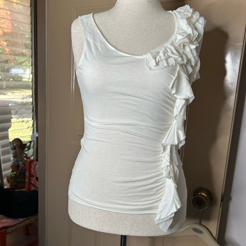 Elle White Ruffled Tank Top